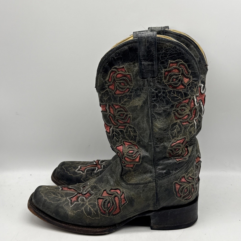 Circle G By Corral Boots 9M Leather Cross Distressed Embroidery Western Cowboy